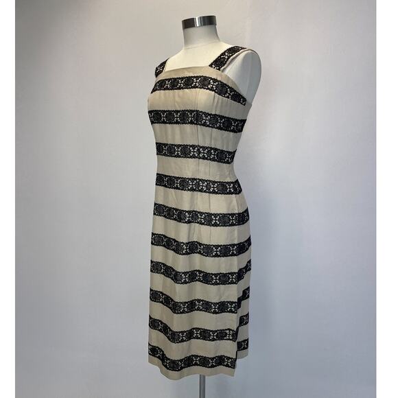 Vintage 60s Striped Lace Wiggle Dress / Mod Retro Cocktail / Sz S/M / Sleeveless - Picture 5 of 8